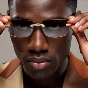 Men Sunglasses Clear‎ Square striking gold-tone bridge adorned event night out